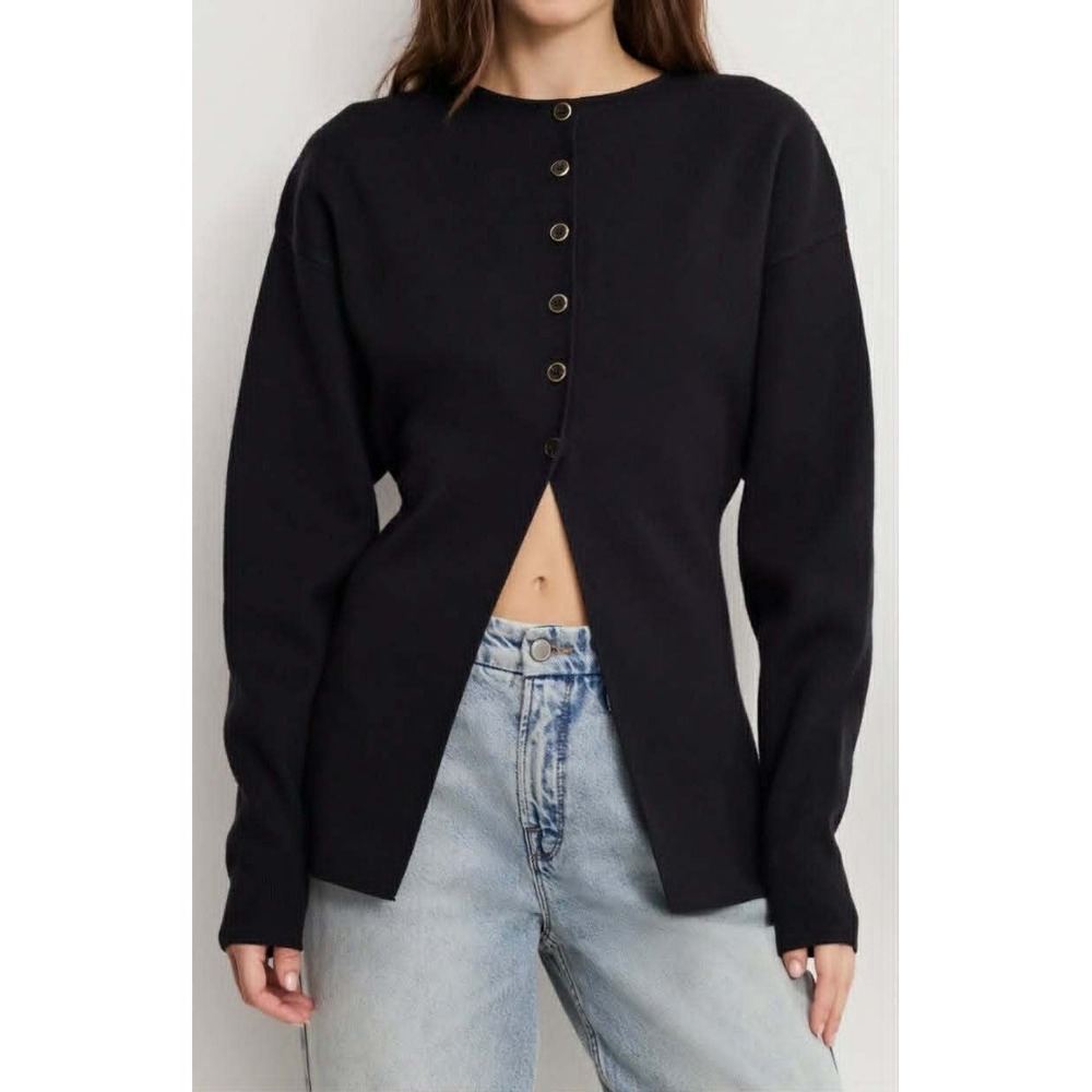 New Good American Exaggerated Sleeve Cardigan, Black Size Medium